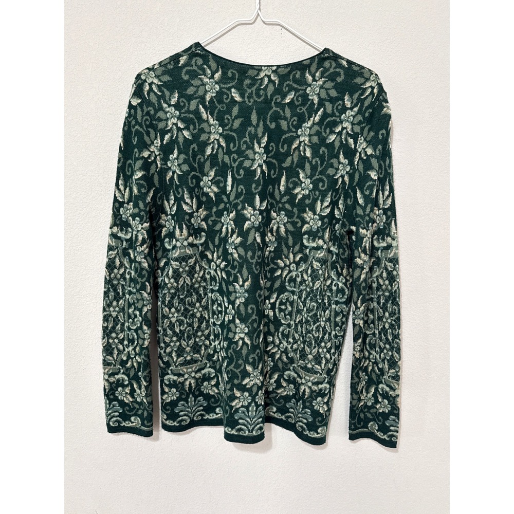 Susan Bristol Cardigan Sweater Women S Green Floral Wool Blend Vintage Damask - Picture 4 of 7